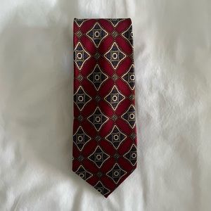 All Silk Red Geometric Floral Design Tie by Countess  Mara